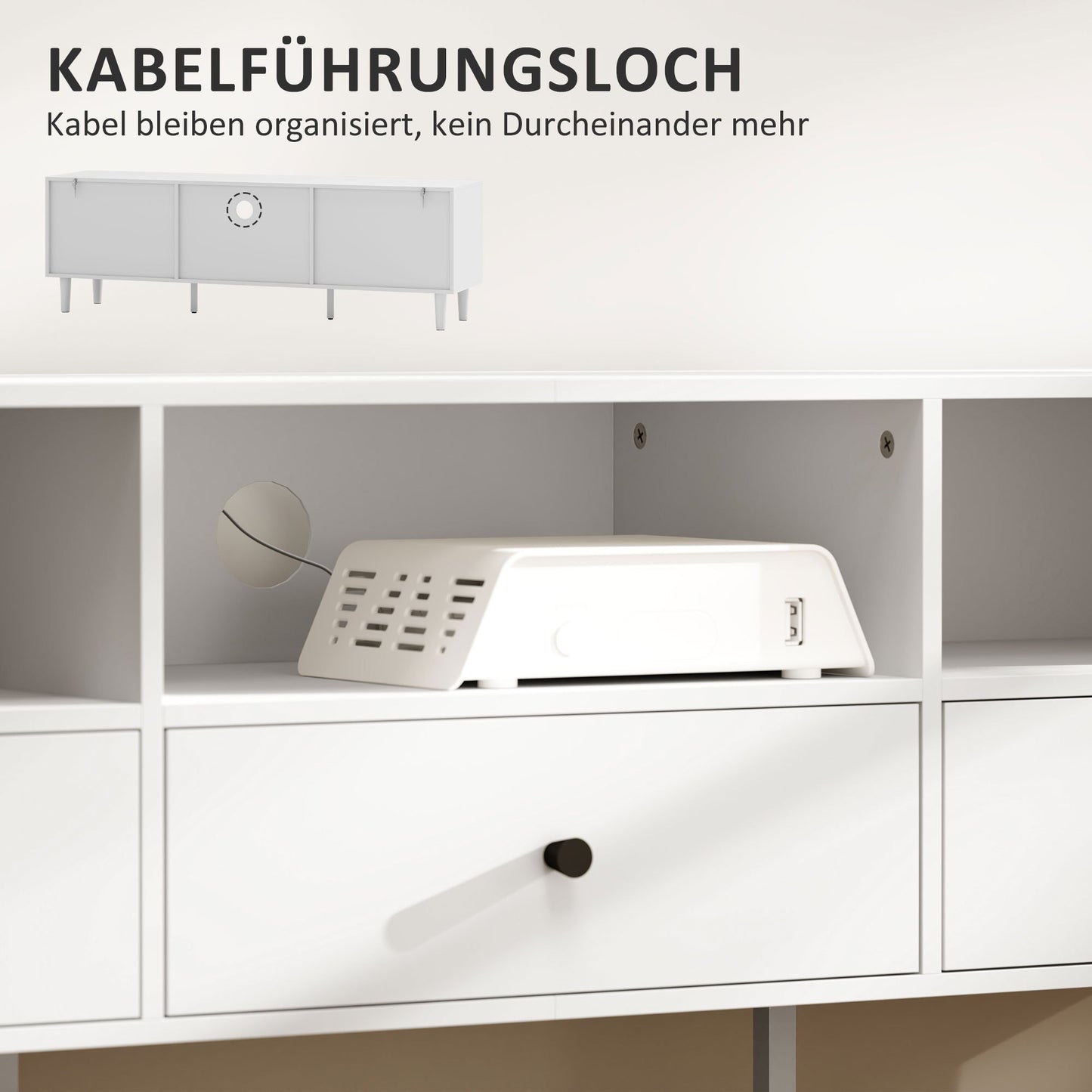 Tv Meubel – TV Kast – TV Dressoir – Media Meubel – Woonkamerkast – Wit Chipboard – Geschikt Voor 75 Inch – 3 Open Vakken & 3 Laden
