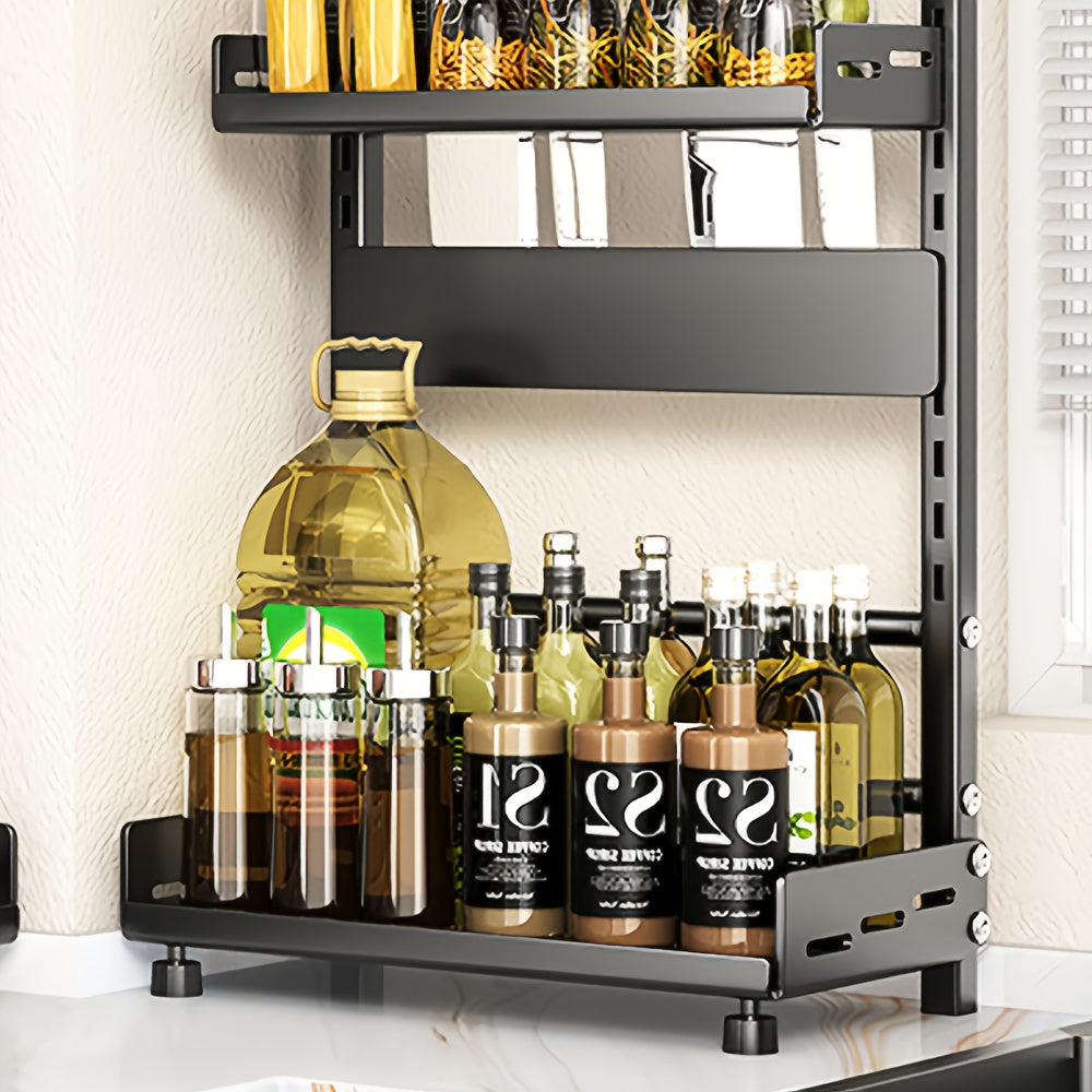 Seasoning storage rack/black double-layer -50 * 39 * 16cm can withstand 30kg. The layer board is detachable, convenient for cleaning, and has a large and stable storage space that does not shake. It is suitable for various ki