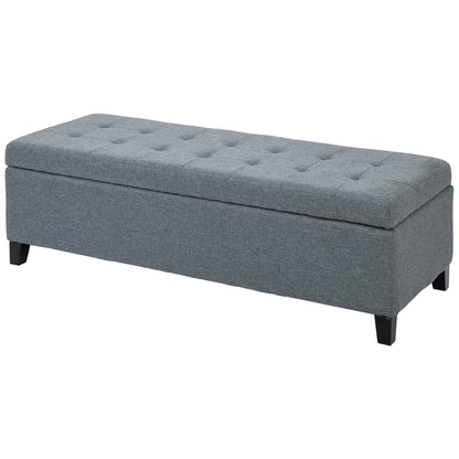 Halbankje – Opbergbank – Opbergbankje – Schoenenbank – Zitbank – Grijs Linenlook – Softclose Deksel – 125x49x41 cm