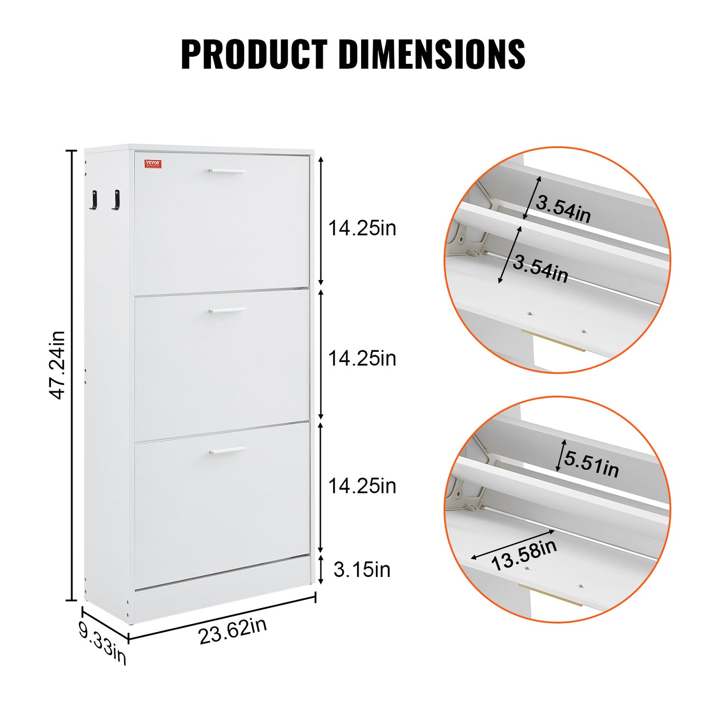 Schoenenkast – Schoenenrek – Schoenenopberger – Schoenenkastje – Schoenenkast met 3 Klapladen – Compact Design – Stevig Hout