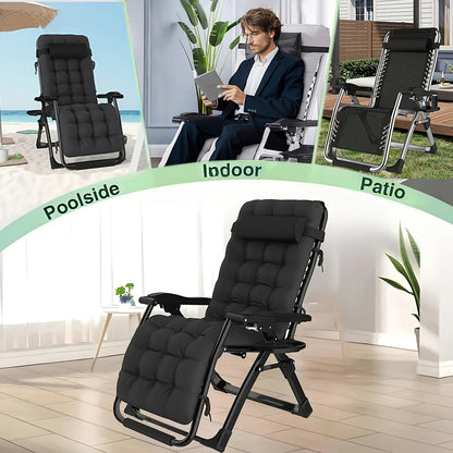 Outdoor Oversized Folding Sun Lounger, Patio Garden Chair with Cushion, Adjustable Recliner for Patio, Garden, Beach, Pool | Supports 250kg, Thick Padding & Neck Rest Pillow, Outdoor Chair, Patio Furniture, Poolside Lounger,