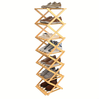 Schoenenkast – Schoenenrek – Schoenenopberger – Schoenenrekje – Hal Organizer – 7 Lagen – Opvouwbaar – Bamboe & Kunstboard – Smal & Vrijstaand – 25x25x125 cm