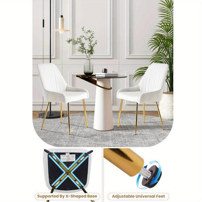 Eetkamerstoelen – Stoelen – Eetkamerstoelen Set – Design Stoelen – Fluwelen Stoelen – Set van 2 Wit – Gouden Metalen Poten – Ergonomische Rugleuning & Memory Foam Zitting