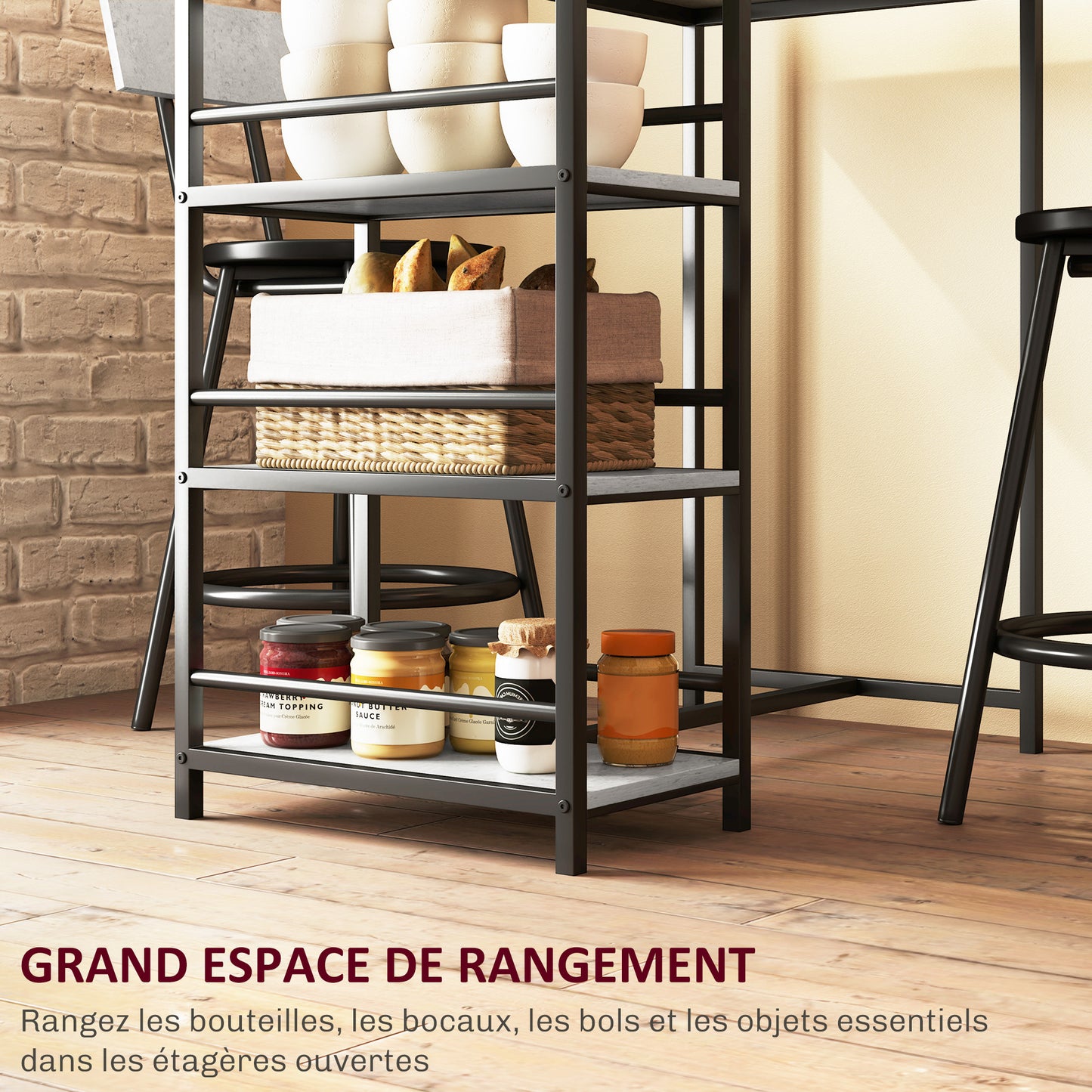 Barset – Bartafel – Barmeubel – Barstoelen – Hoge Eettafel – Lichtgrijs – Ruimtebesparend Design – Stalen Frame Met MDF Blad