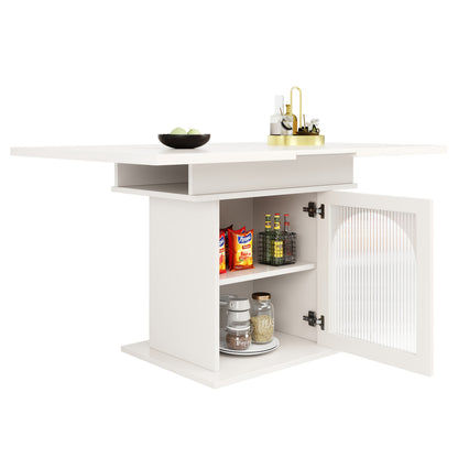 Telescopic Dining Table with Storage - Space-Saving Collapsible Kitchen & Living Room Table, 140x80cm, White Modern Design, Easy Assembly, Ideal For Small Spaces, Dining Table For Kitchen, Contemporary Furniture, Sleek Furnit