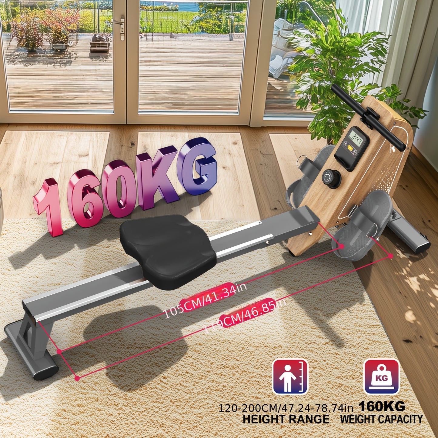 Roeitrainer – Roeimachine – Roeiapparaat – Fitnessapparaat – Hometrainer – Magnetische Weerstand – Compact Verticale Opberging – Draagbaar Tot 150 kg – RVS Zwart
