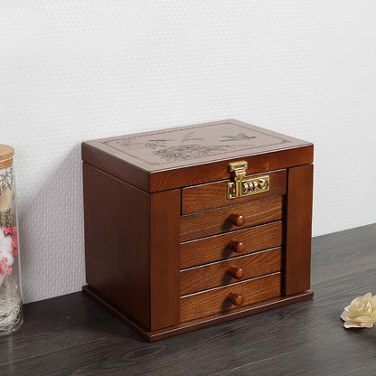 Houten Sieradenkist – Sieradendoos – Schmuckdoos – Juwelenkoffer – Opbergbox – 5 Lagen Vintage Design – Met Slot En Spiegel