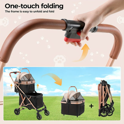 Hondenbuggy – Dierenwagen – Wandelwagen – Hondenkar – Hondenwagen – Dubbeldekker 2-laags – Opvouwbaar – Max 15 kg – Mesh Ventilatie – Bekerhouder