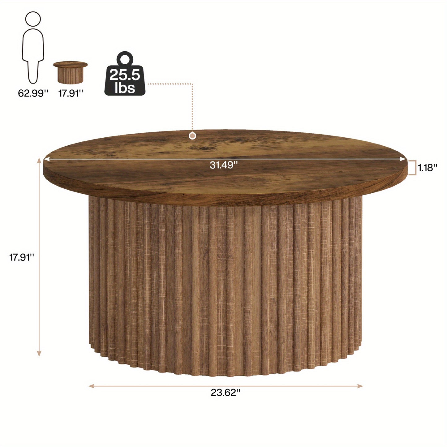 Ronde Salontafel – Farmhouse Koffietafel – Woonkamer Tafel – Bijzettafel – Rond Houten Tafel – Metalen Onderstel – Modern Eiken Look – Duurzaam & Ruimtelijk