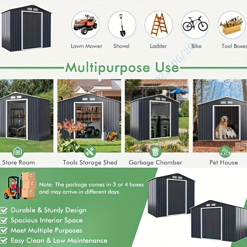 Metaal Tuinhuis – Tuinberging – Opslagschuur – Gereedschapsschuur – Buitenschuur – Grote Opbergruimte – Ventilatie Met 4 Ventilaties – Duurzame Stalen Constructie – Grijs