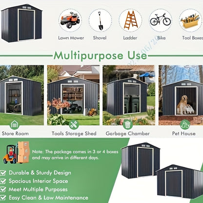 Metaal Tuinhuis – Tuinberging – Opslagschuur – Gereedschapsschuur – Buitenschuur – Grote Opbergruimte – Ventilatie Met 4 Ventilaties – Duurzame Stalen Constructie – Grijs