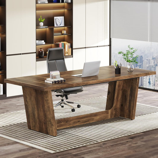 Vintage Computerbureau – Bureau – Werktafel – Office Table – Vergadertafel – Groot 180x79x75 cm – Rustiek Bruin – Hout – Industrieel Design