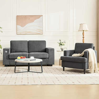 Fauteuil – Zetel – Fauteuilstoel – Loungefauteuil – Accentstoel – Donkergrijs – Hoogwaardig Linnenstof – Dikke Zitting – Stevig Frame Zonder Hout – Direct Gebruiksklaar