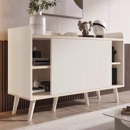 Wandkast – Opbergkast – Dressoir – Kast – Sideboard – Wit Met Natuurlijk Bamboe – 3 Lades Met Ruime Opbergruimte – Compact 117,5 cm