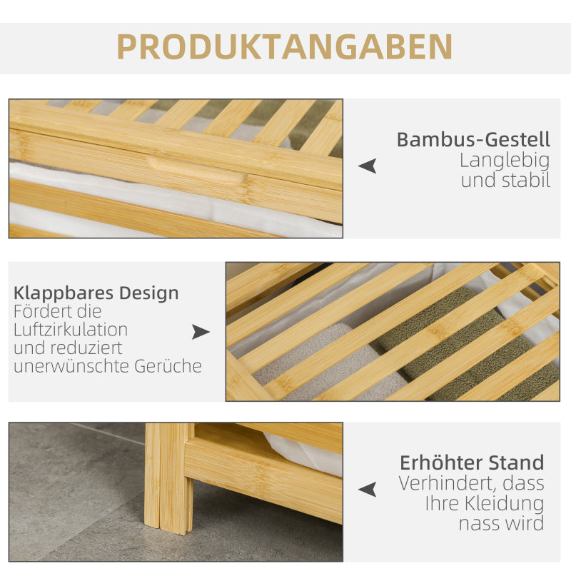 Wasmand – Wasbak – Wasopberger – Wasbox – Wascontainer – Natuurlijk Hout – 55 Liter Inhoud – Afneembare Binnenzak