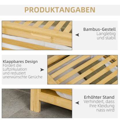 Wasmand – Wasbak – Wasopberger – Wasbox – Wascontainer – Natuurlijk Hout – 55 Liter Inhoud – Afneembare Binnenzak
