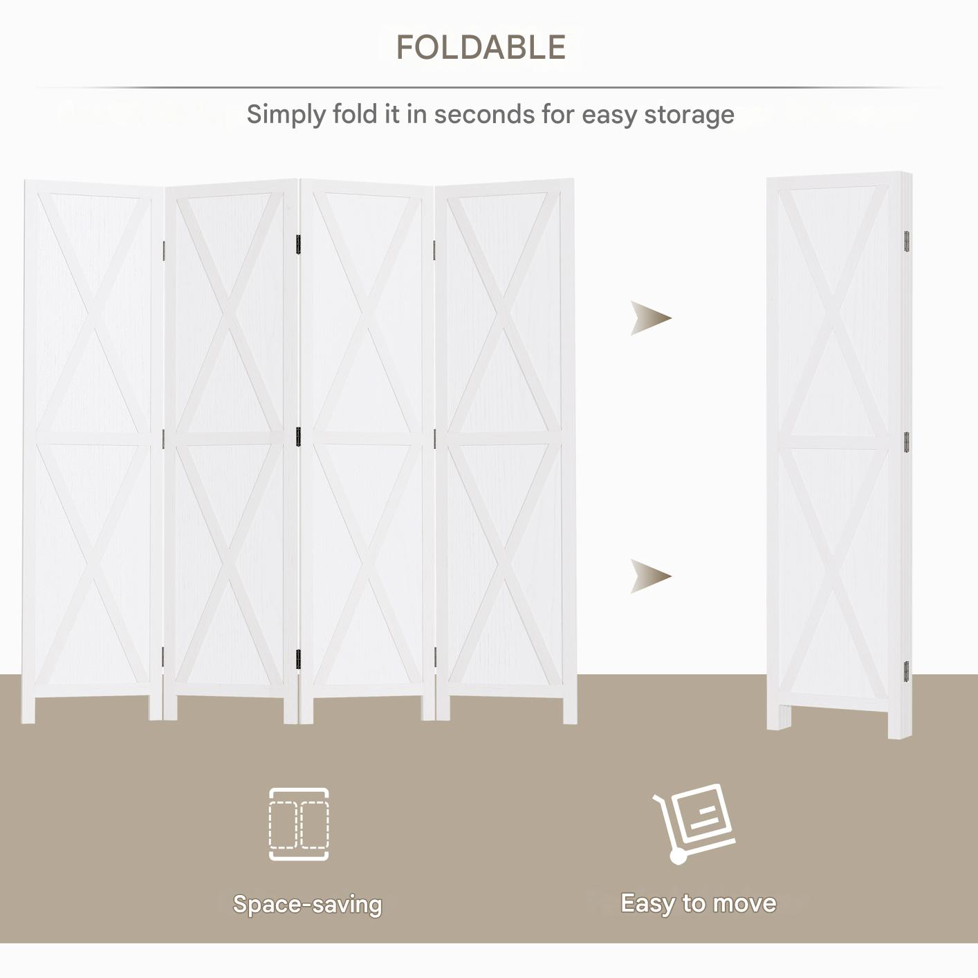 Kamerscherm – Room Divider – Ruimteverdeler – Scheidingswand – 4-Panels Scherm – Wit Paulowniahout – 182x170 cm – Inklapbaar en Stabiel