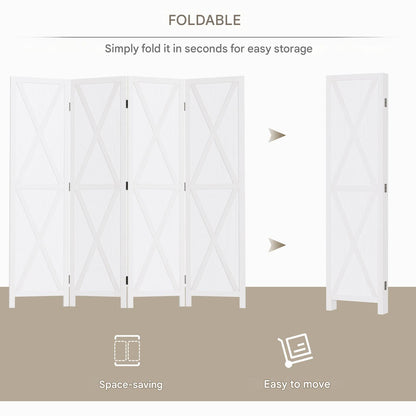 Kamerscherm – Room Divider – Ruimteverdeler – Scheidingswand – 4-Panels Scherm – Wit Paulowniahout – 182x170 cm – Inklapbaar en Stabiel
