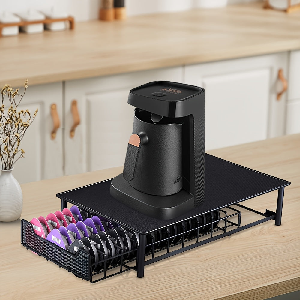 Koffiecapsulehouder – Capsulehouder – Capsule Rek – Koffiecups Houder – Koffiecapsuleopslag – 60 Capsules – Metaal – Uitschuifbare Lade – Compact 42x28x10 cm