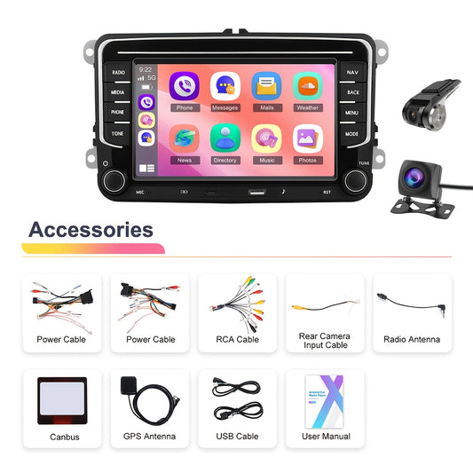 Multimedia Autoradio – Car Stereo – Navigatiesysteem – Double DIN Radio – Auto Entertainment – 7 Inch Scherm – Draadloze CarPlay & Android Auto