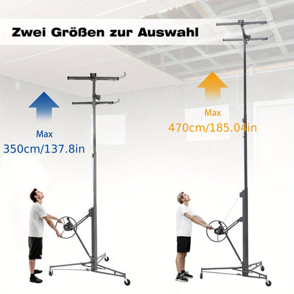 Heavy-Duty Drywall Lift with 150 lbs Load Capacity (68kg) - Adjustable Height 140-335cm & 60° Tilt, Foldable Drywall Panel Hoist with 3 Braked Wheels for Ceiling Installation, & Renovation - Compatible with Drywall Panels &