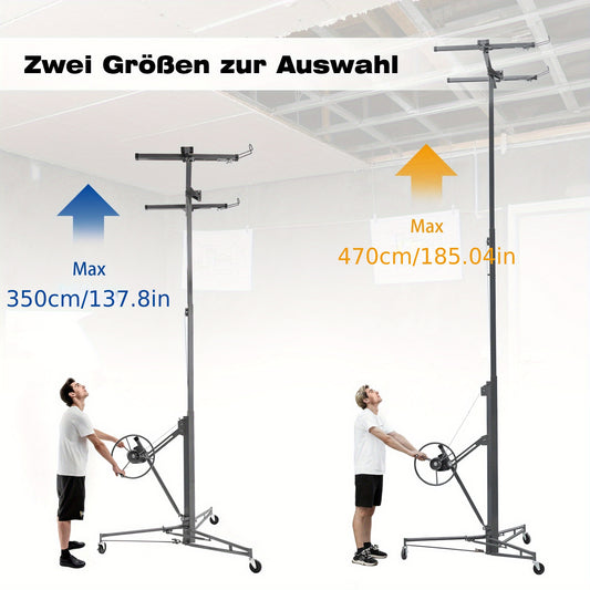 Heavy-Duty Drywall Lift with 150 lbs Load Capacity (68kg) - Adjustable Height 140-335cm & 60° Tilt, Foldable Drywall Panel Hoist with 3 Braked Wheels for Ceiling Installation, & Renovation - Compatible with Drywall Panels &