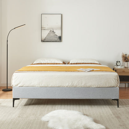 Tweepersoonsbed – Bedframe – Opbergbed – Gestoffeerd Bed – Platformbed – Lichtgrijs – Multiplex Frame Met Metalen Poten – Lattenbodem Inclusief