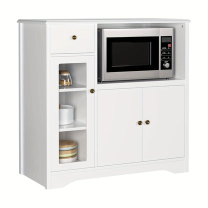 Kealive Kitchen Storage Cabinet Sideboard Featuring a Microwave Stand, Adjustable Shelves, And Doors Suitable for The Kitchen, Dining Room, Or Living Room, in White, Measuring 90 X 40 X 82 Cm.