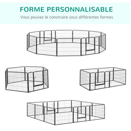 Huisdierrenade – Huisdierenren – Hondenren – Knaagdierren – Konijnenren – 12 Panelen Modulaire Opbouw – Epoxy Gecoat Staal Zwart