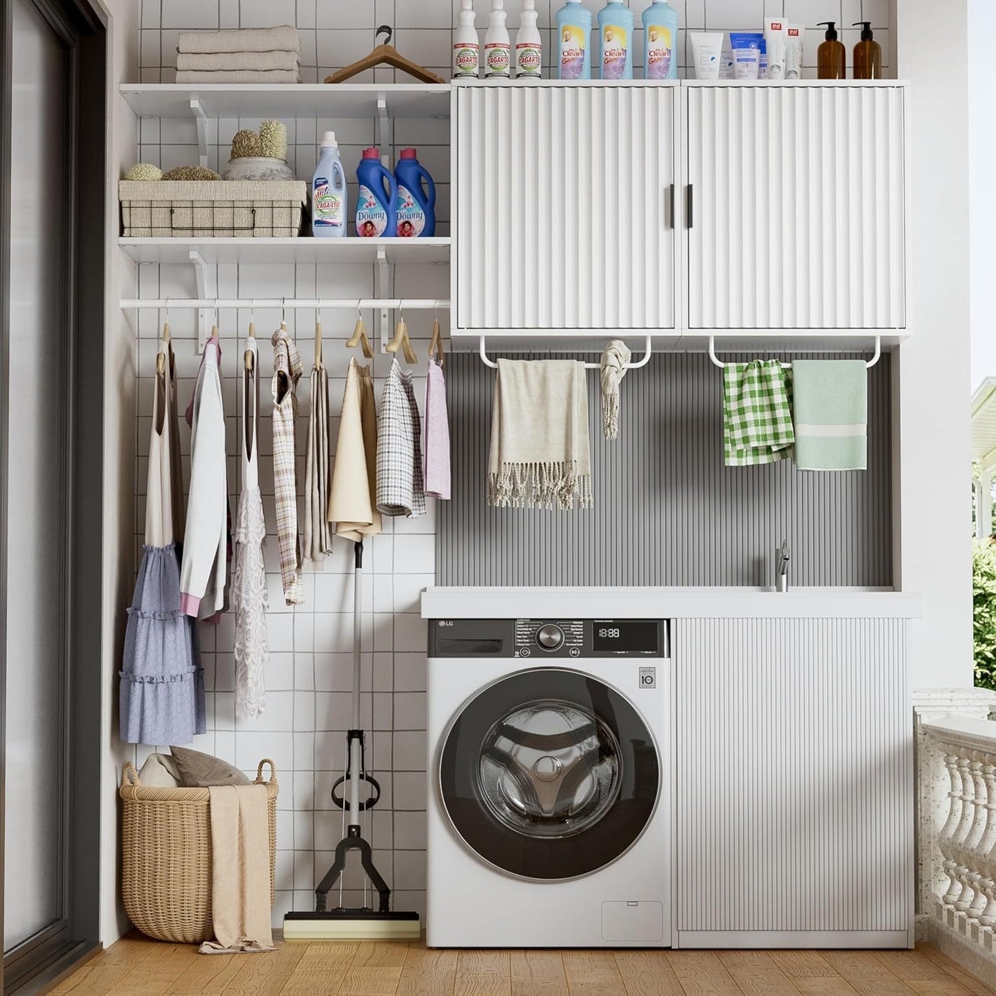 Wandkast – Opbergkast – Badkamerkast – Kledingkast – Waskast – Wit – Verstelbare Planken – Robuuste Kledingstangen