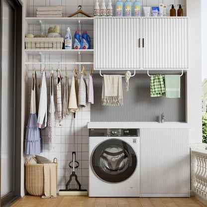 Wandkast – Opbergkast – Badkamerkast – Kledingkast – Waskast – Wit – Verstelbare Planken – Robuuste Kledingstangen