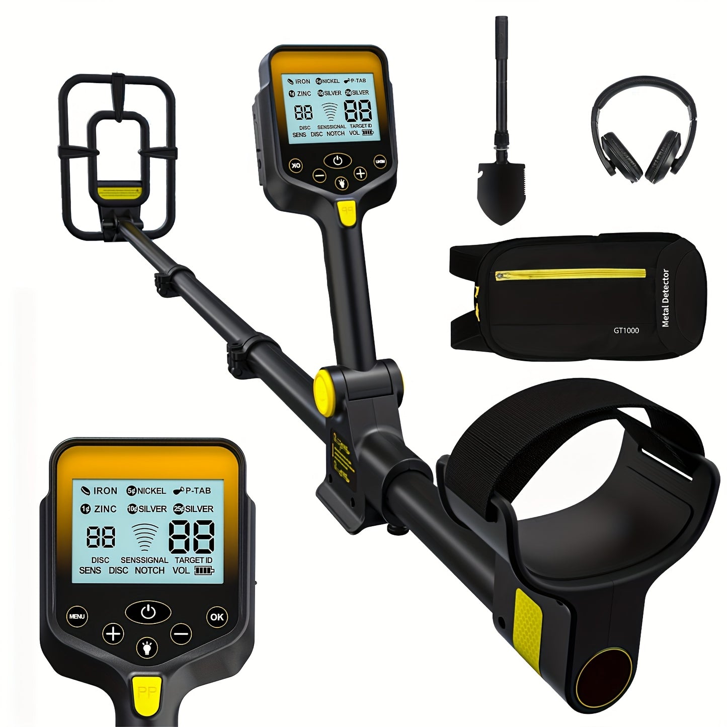 Professional Rechargeable Metal Detector for Adults - Adjustable & Foldable Design, 25.4cm High Accuracy Coil, Big LCD Display, Golden & Silvery Detection, Lithium Battery Powered,  Treasure Hunting, Lightweight Design, Longl