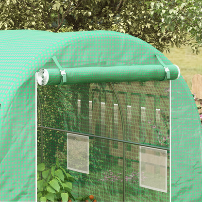 Tunnelse kas – Tuinkas – Broeikas – Groentekas – Plantenkas – 8 m² vloeroppervlak – Versterkt stalen frame – Dubbele ritssluiting – 6 oprolbare ramen – Groen