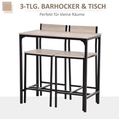 Barset – Barkrukken – Bartafel – Eettafel Set – Bistroset – Natuurlijk Hout – Zwart Metalen Frame – 2 Stoelen Met Rugleuning – Compact & Stijlvol