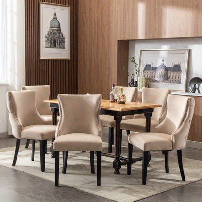Eetkamerstoelen – Stoelen – Dining Chairs – Keukenstoelen – Velvet Stoelen – Set van 6 – Beige Velvet – Button Tufting – Massief Houten Frame – Comfortabel Ergonomisch Design