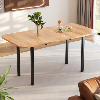 Uitschuifbare Eettafel – Uitklapbare Tafel – Verlengbare Tafel – Eettafel Compact – Uitbreidbare Eettafel – Natuurlijke Houtkleur – Van 120 Tot 160 cm – Robuuste Metalen Poten – Eenvoudige Montage