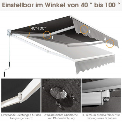 Zonnescherm Verstelbaar – Zonwering Markies – Terrasscherm – Balkonzonwering – Patio Zonnescherm – Aluminium Frame – Waterdicht & UV-Bestendig – 250 x 200 cm – Handbediening Met Slangschijf