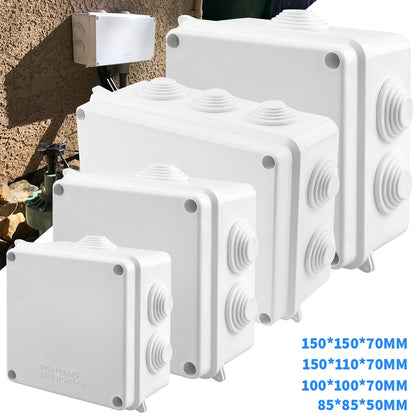 Set van 6 ABS Waterdichte Verdeeldozen – Stofdicht Elektrisch Behuizingsdoosje voor Beveiligingscamera’s en Kabelbescherming – Wit, Diverse Maten (85×85 / 100×100 / 150×110 / 150×150 mm)
