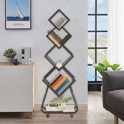 5-Laagse Metalen Boekenkast – Boekenkast – Boekenplank – Boekrek – Opbergrek – Zwart – Stevige Metalen Constructie – Wieltjes Met Rem