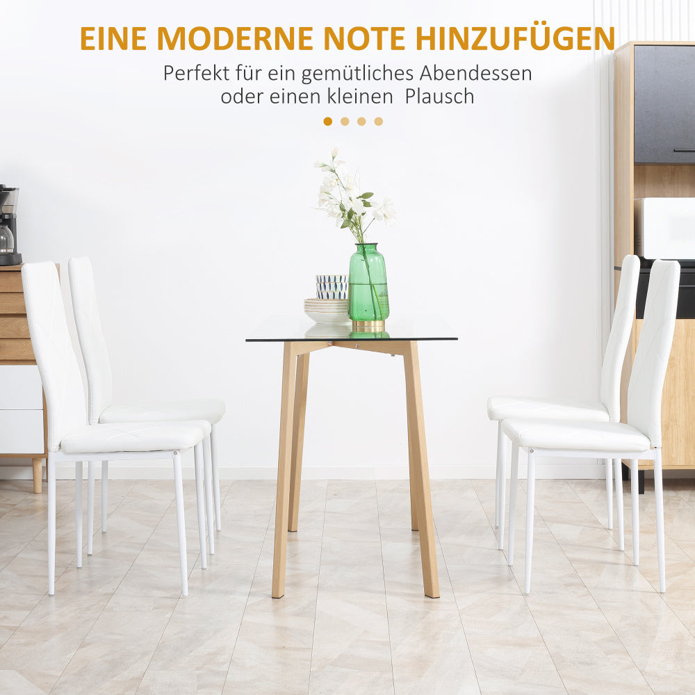 Eetkamerstoel – Keukenstoel – Stoel – Kuipstoel – Gestoffeerde Stoel – Set Van 4 – Kunstleer Wit – Stalen Onderstel – Comfortabel & Duurzaam