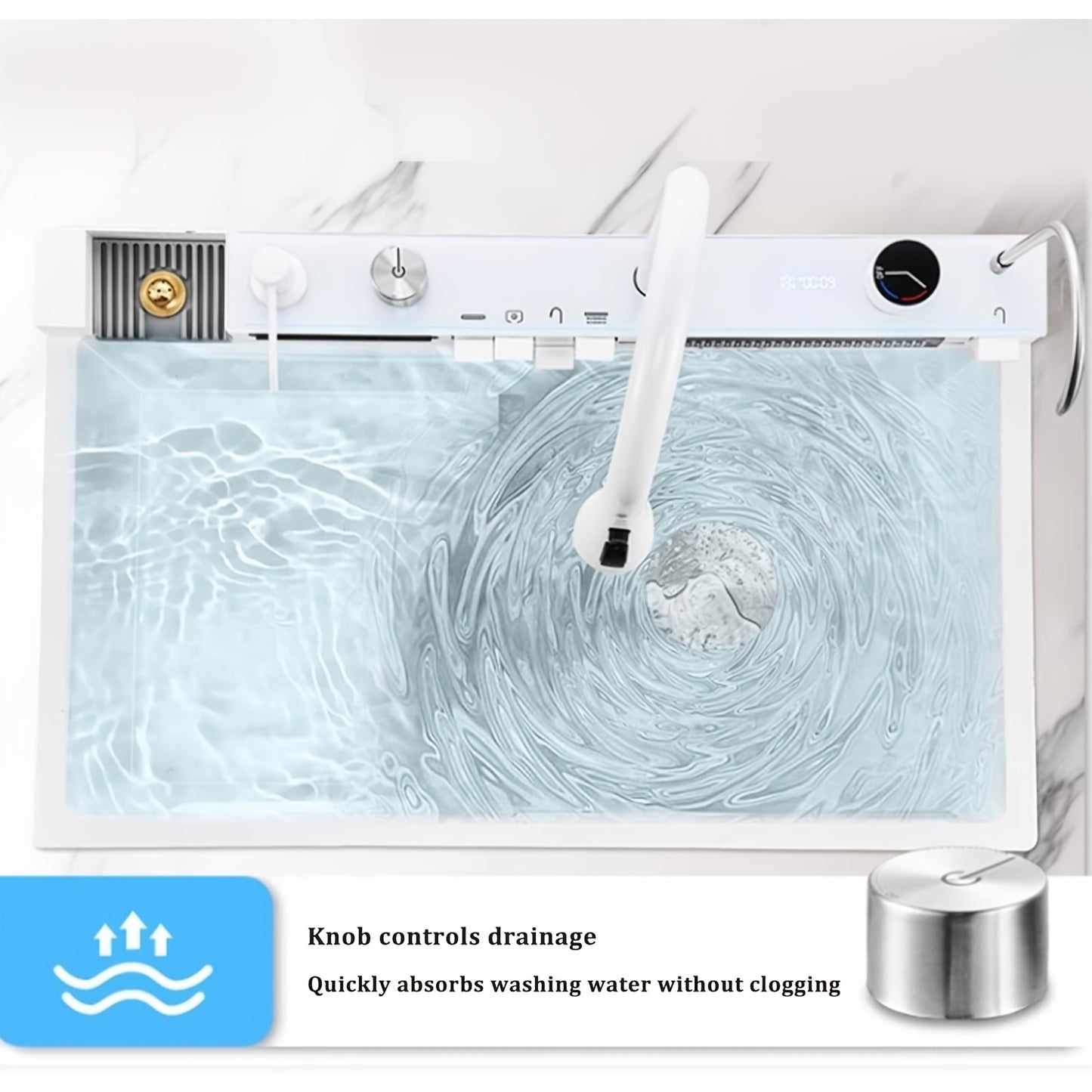 Waterval Keukenspoelbak – Keukenspoelbak – Spoelbak – Keukensink – Wastafel – Wit – Dubbele Afvoer – Digitale Watervalkraan