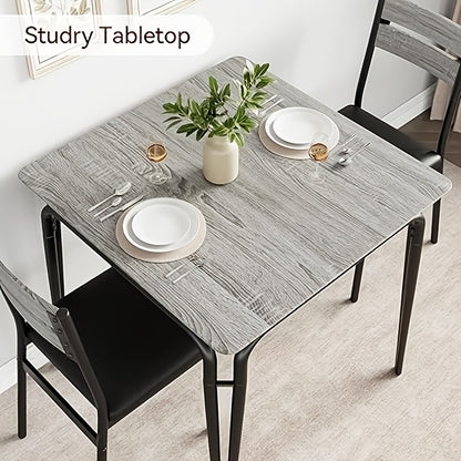 3-delige Eettafelset – Eettafel Meubelset – Tafel Met Stoelen – Compacte Eetset – Stoel Met Rugleuning – Ruimtebesparend Ontwerp – Houten Blad Met Metaal Frame
