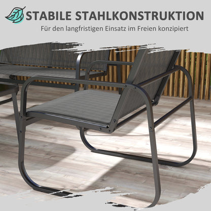 4-delige Tuinset – 4-delige Loungeset – Tuinmeubelset – Buitenset – Balkonset – Zwart – Stalen Frame – Geharde Glas Tafel