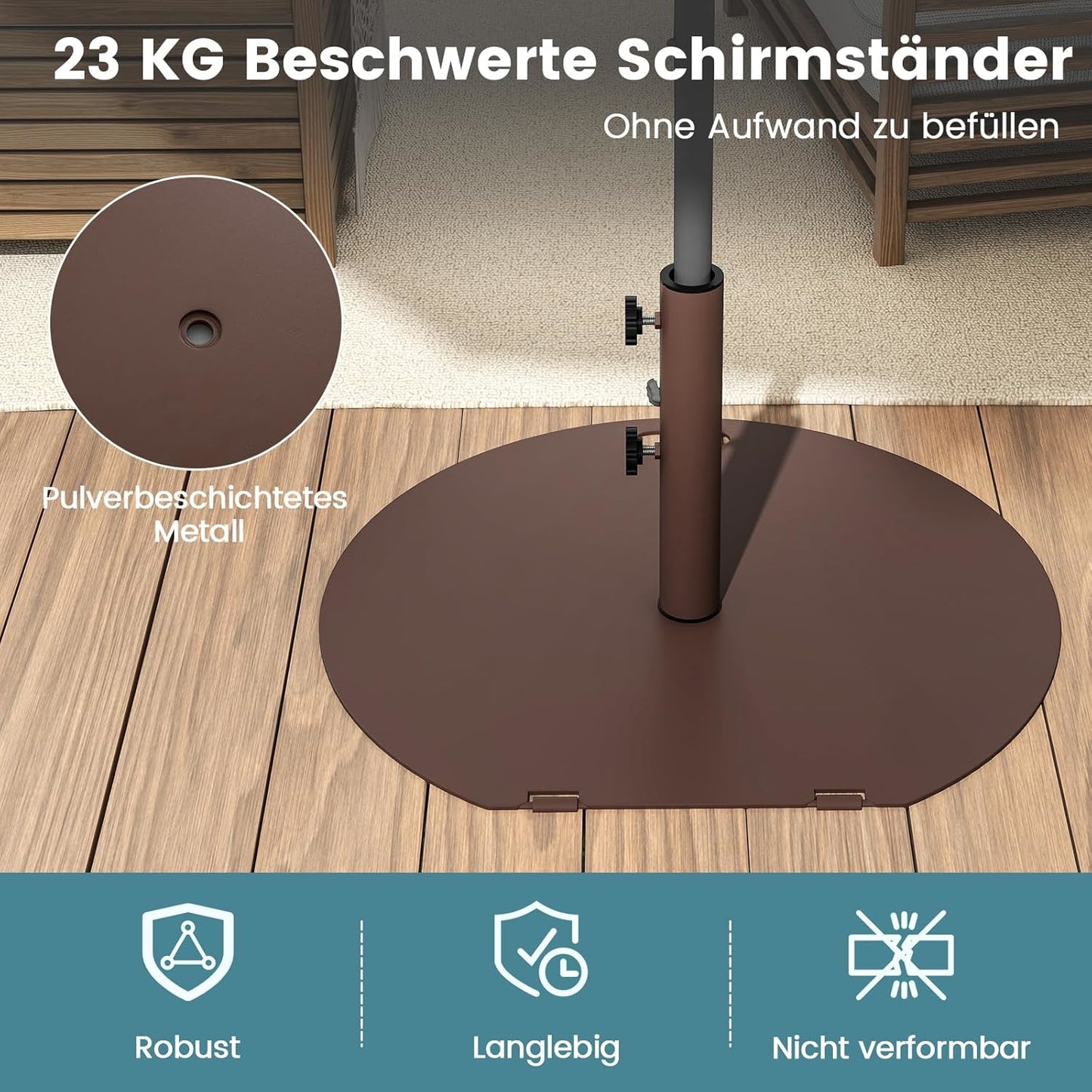 Parasolvoet – Parasolstandaard – Parasolhouder – Parasolbasis – Parasolvoet Met Wieltjes – 23 Kg Zwaar Metaal – 2 Verstelbare Draaiknoppen