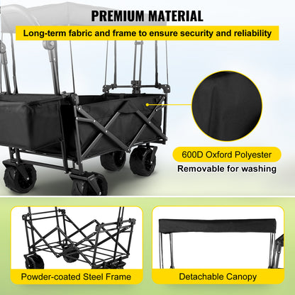 Bolderkar – Opvouwbare Wagen – Vouwkar – Transportkar – Strandwagen – Zwart – Stevig Stalen Frame – 360° Draaibare All-Terrain Wielen
