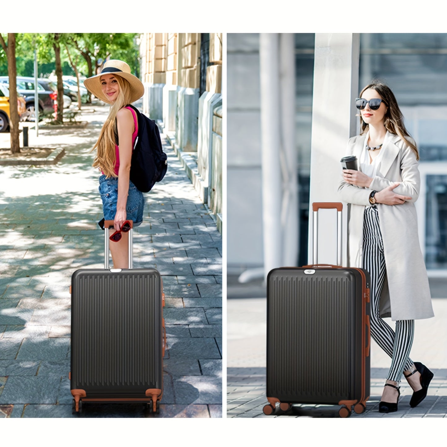 Hardshell Kofferset – Reiskoffer – Bagage – Trolley – Koffer Met Combinatieslot – 20", 24", 28" – 4 Stil Roterende Wielen – Uitschuifbare Trekstang – Zwart & Bruin