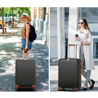 Hardschalige Kofferset – Reiskoffer – Koffer – Bagage – Trolley – 20, 24, 28 Inch – Fluisterstille Zwenkwielen – Ingebouwd Combinatieslot – Wit met Bruine Accenten