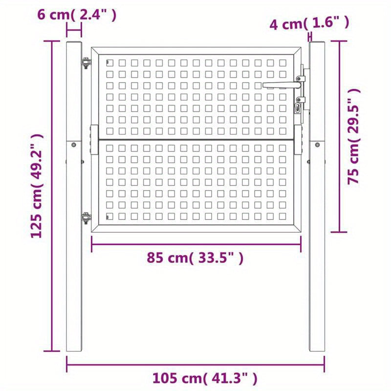 Tuinafscheidingpoortje – Tuinpoort – Tuinafscheiding – Poortdeur – Metalen Poort – Antraciet – Duurzaam Staal – Rasterdesign – 104,14 x 127 cm