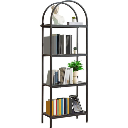 Industriële Open Boekenkast – Boekenrek – Wandrek – Display Kast – Opbergkast – Zwart Metalen Frame – 4 Planken – Vrijstaand – Hoogwaardig Hout