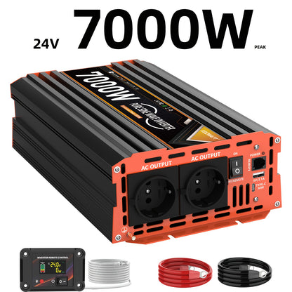 Omvormer – Spanningsomvormer – Stroomomzetter – Energieconverter – Inverter – 7000W Vermogen – Pure Sinusgolf Met LCD Display & Afstandsbediening